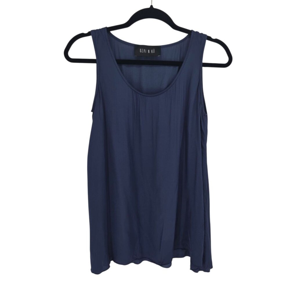 Ozai N Ku womens size small blue viscose satin sleeveless blouse made in greece